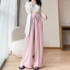 Kvinnors byxor is siden sommarkläder hög midja kjolar byxa byxa baggy vätska bred ben lösa koreanska stil kläder kvinnor 2024