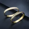 Bangle JOVO LOVE Luxe Volledig Kristal Voor Vrouwen Roestvrij Staal Gekartelde Geometrie Zwart-witte Steen Armband Mode-sieraden