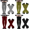 Ensemble de chaussettes pour femmes, 1 ensemble, au-dessus du genou, bas hauts, gants de bras tricotés, rayés, cadeaux de noël chauds