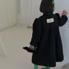 Robes pour filles, vêtements coréens pour enfants, manteau pour filles, robe d'hiver en coton noir, manches longues à bulles, 8032, 2024