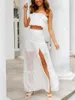 Kvinnors träningsdräkter WSevypo Boho Beach Party Two-Piece Kjol Suits Women White Cutout Matching Set Spaghetti Straps Ruffles Crop Tops Long