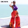 Pantalon de deux pièces pour femmes CM.YAYA Beach Set Blouse dos nu et lanterne serpentine 2024 INS 2 tenue survêtement