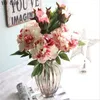 Decorative Flowers YO CHO Real Touch Birthday Party Christmas Decor Artificial Silk Peony Flower 2 Head Rose Wedding Part Decoration Leaf