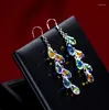 Boucles d'oreilles pendantes de fête pour femmes, longues pampilles brillantes en cristal, goutte d'eau, raisin, capteur de lumière, accessoires bijoux à la mode