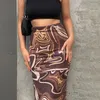 Skirts Women Half Dress High Waist Bag Hip Sexy Slim Printed Skirt Wrapped Spring Summer Fall Dye Print Coffee Slimming