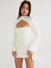 Casual Dresses Karlofea Elegant Wedding Party White Dress Long Sleeve Draped Mini For Women 2024 Date Nights Outfits Sexy Cocktail Robe