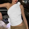 Débardeurs pour femmes Crop Top Femmes Casual Sexy Slope Épaule Plissée Ceinture Cordon Gilet Vêtements Blouses Pour Dressy