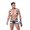 Homens listrados prisioneiro traje halloween cosplay uniforme lingerie sexy conjunto suspender boxer shorts com chapéu colar de corrente pulseiras312f