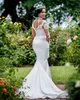 Abiti 2024 Abiti da sposa a sirena con collo alto di lusso Abiti da sposa Sweep Train Pizzo Perle di cristallo Perline Plus Size Africano Nigeriano Fishta