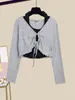Robes de travail femmes printemps à manches longues pansement Vintage T-shirt taille haute a-ligne jupes plissées ensembles pour coréen décontracté deux pièces