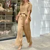 Women's Two Piece Pants Short Sleeve Blouse Set Of Women For Summer 2024 Elegant Outfits Loose Luxury Casual Suit Chic 2 Parts Sets Pantsuit