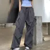 Pantaloni da donna Y2k Baggy Green Cargo per le donne Tasche con coulisse Pantaloni sportivi a vita alta Salopette Hip Hop Pantaloni retrò