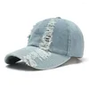 Bollmössor unisex tvättade denim baseball cap orolig rippade hål hattar justerbar snapback hatt hiphop sport för män kvinnor gorras