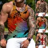 Men's Tank Tops Leopard Print Vest Colorful Tie-dye Summer Slim Fit O Neck Top For Gym Fitness Soft Stretchy