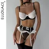 Ellolace Maid Outfit Lingerie Lace Stocking Underwear Cutey Bowknot Panties With Hairballs See Through Sensual Fancy Exotic Sets 240127