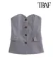 Tanques femininos TRAF Mulheres Moda com Flap Strapless Bustier Top Vintage Backless Button-up Feminino Tank Tops Mujer