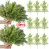 Decorative Flowers 1/10Pcs Artificial Pine Branches Christmas Ornaments Fake Plant Leaves DIY Garland Faux Cedar Twig Stems Green Decoration