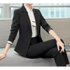 Zwarte Zakelijke Vrouwen Pak Sets Slanke Blazer En Broek Formele Potlood Broek 2 Stuk Voor Kantoor Dame Bedrijf Slijtage Vrouwelijke tops 240127