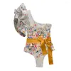 Kvinnors badkläder Ruffled Floral Print ColorBlock Bikinis 2024 Swimsuits i ett stycke