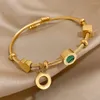 Bangle Flashbuy Acciaio Inossidabile 316L Farfalla Malachite Lettere Romane Braccialetti con ciondoli Braccialetti per le donne Gioielli impermeabili color oro