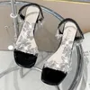 Sandals Sparkly Bow Women's Mid-heel Transparent Rhinestone High Heels Open Toe Sandalias Shoes For Women Summer 2024