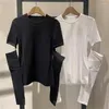 여자 T 셔츠 블랙홀 짧은 옷 봄 2024 바닥 세련된 긴 슬리브 티셔츠