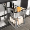 Gabinete de cesta de extracción de condimentos para almacenamiento de cocina, cajón de acero inoxidable 304, estante de especias incorporado Vertical