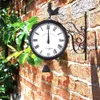 Retro Haan Vintage Hangende Wandklok Tijd Ronde Kwarts Antieke Decoratieve Tuin Ijzeren Kunst Buiten Dubbelzijdig1222D