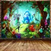 Wandteppiche, Fantasie-Märchen-Wandteppich, magische Kristallwelt, Elfe, Schmetterling, Pilz, Wald, Pflanze, Cartoon-Ästhetik, Kunst, Wandbehang, Decken