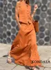Robes de travail KONDALA Office Lady Orange 2 pièces femmes costumes col en V gilet blazer taille haute jupes longues en vrac mode 2024 été élégant