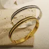 Bangle JOVO LOVE Luxe Volledig Kristal Voor Vrouwen Roestvrij Staal Gekartelde Geometrie Zwart-witte Steen Armband Mode-sieraden