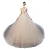 Casamento de miçangas árabe dreado fora Houlder Sheer Longo Tulle Tulle Equipado Vestido de Bola Vestido Vetido de Novia Bridal Boho Country Bride Recepção