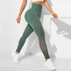 Kvinnors leggings sömlösa nät sportiga kvinnor hög midja ihålig träning elastiska tights yogo skjut upp byxor
