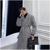 Men'S Wool & Blends Mens Wool 2023 Autumn Winter Korean Thick Temperament Houndstooth Long Woolen Coat Knee-Length British Style Windb Dhxwi