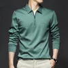 Mode coréenne hommes polos solides printemps automne T-shirt Streetwear affaires décontracté brodé en vrac à manches longues haut mince 240129