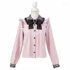 Blusas de mujer camisas de manga larga dulce solapa de encaje 2024 primavera otoño señora Tops estilo japonés lazo de Lolita Casual para mujeres Blusas