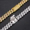Hip Hop Jewelry 14mm High Quality 18k Gold Plated Brass 3 Row Aaaaa Cz Diamond Iced Out Pill Shape Cuban Link Chain Necklace