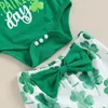 Kläduppsättningar födda Baby Girl My 1st St Patricks Day Outfit Kort ärm Romper Clover Flare Pants pannband 3 st