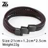 Bracelets ZG Men's Bracelet New Punk Braid Leather Black Adjustable Stainless Steel Magnetic Wristband Male Jewelry Best Gifts
