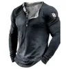 List Koszulka Henley Tshirts Gym Ubrania Mężczyźni Summervize Tshirt Tops Długie rękaw Vneck Streetwear Vintage Spring Pullover 240118