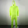 Neon Green Style Hommes Mode Survêtement Solide 2 Pièces À Manches Longues HoodyLoose Swearpants Casual Sportsuit Hommes est OMSJ 240202