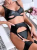 Soutien-gorge Ensembles Singreiny Sexy Cuir Lingereie BraBriefs Costumes Femmes Solide Bretelles Creux Out Slim Pyjamas Sous-vêtements féminins