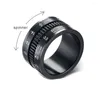 Cluster Rings Men's Stainless Steel Black Camera Lens Pographers Triple Spinning Band Ring