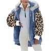 Women's Hoodies Autumn Winter Women Leopard Patchwork Hooded Coats Casual Female Long Sleeve Hoody Tie Zip Loose Sweatshirts FYY-5024