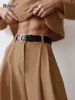 Kvinnors tvåbitar byxor bclout elegant khaki kvinnor kläder 2024 höst o-hals långärmad topps kontor lösa veckade breda bendräkter
