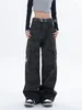 Damen Jeans Frauen Mode Buchstaben Drucken Harajuku Schwarz Lange Hosen Lässige elastische Taille Hippie Joggers Hosen Streetwear Jogginghose Y2K