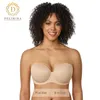 Soutien-gorge sans bretelles pour femmes, pour gros seins, contour à armatures, couverture complète multidirectionnelle, grande taille invisible D DD E F G H