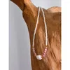 Catene Yhpup Pietra naturale di rodocrosite Perle d'imitazione Collana di perline fatte a mano Donna Acciaio inossidabile Gioielli eleganti e alla moda Impermeabile