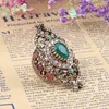 Bagues de cluster Kinel Luxe Turc pour Lady Femmes Vintage Style Bijoux Plein Strass Grand Large Bleu Cristal Fleur Bague 2024 Cadeau