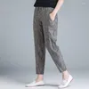 Pantaloni da donna 2024 arrivo estate donna cotone lino corea moda vita alta sottile pantaloni a righe Harem casual